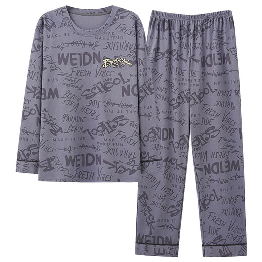 Three Guns Pajamas for Men Spring and Autumn Pure Cotton Long Sleeves and Trousers Fashionable Cotton Autumn Men's Casual Cartoon Home Clothes Set 9903 L Male (Recommended 120-140 Jin Jin equals 0.5 kg)