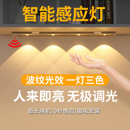 Qifan LED human body sensor lamp with charging wireless kitchen wardrobe cabinet shoe cabinet entrance cat eye lamp hill ripple lamp 1 pack ultra-thin 40CM black shell/3 lamp beads