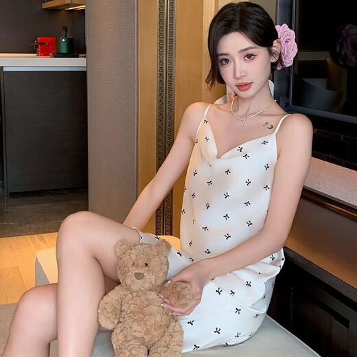 北极绒（Bejirog）吊带冰丝睡裙女士夏季天性感睡衣ins印花纯欲风连衣裙家居服薄款 11949 M