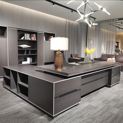 Luo Ximu high-end boss table, elegant president table, light luxury office furniture, executive desk, modern simple office desk and chair combination, 2.2 meters boss table + boss chair (single cabinet)