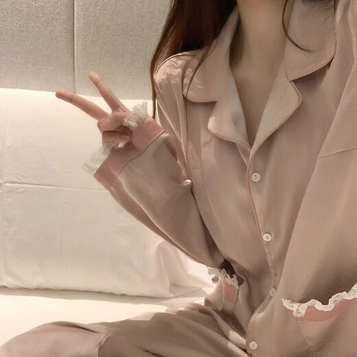 Yalu high-end pajamas for women in spring and autumn ice silk long sleeves 2024 new French lace trousers home clothing set MM#9922 M (suggested 75 95 Jin [Jin equals 0.5 kg])