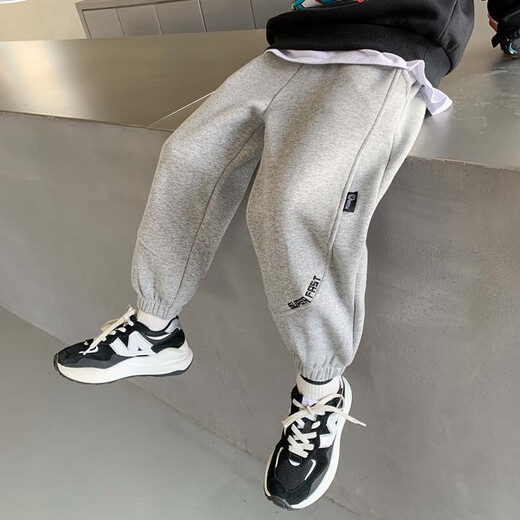 左西男童裤子儿童卫裤秋冬2025新款男孩韩版休闲长裤运动裤 灰色 150