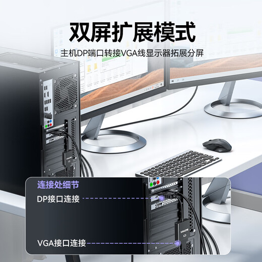 山泽 DP转VGA转换器 Displayport转VGA母头转接头线 台式主机电脑接显示器投影仪高清线 PG02