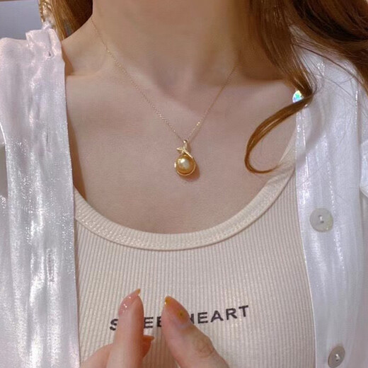 Haitong with 18K gold chain, South Sea gold pearl pendant, single 18K gold, Xiyan seawater necklace, clavicle chain, S grade/almost flawless, rich gold, 11-12mm+s925 silver chain