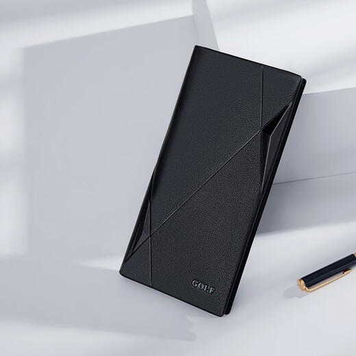 GOLF MADAM男士钱包真皮长款皮夹钱包卡包证件包商务多功能大容量礼物送男友 黑色