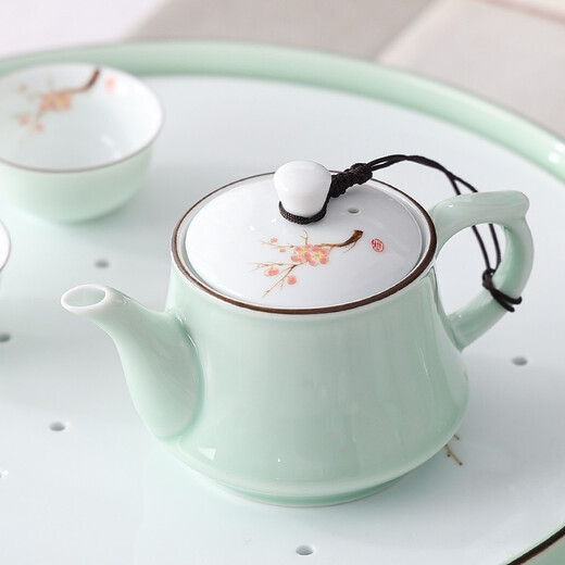 Only ancient Chaoshan Kung Fu tea set, household small set, celadon tea tray, teapot, covered bowl, teacup, ceramic tea boat, office tea sea, teapot, ceramic tea tray, 10-piece set (ordinary packaging)