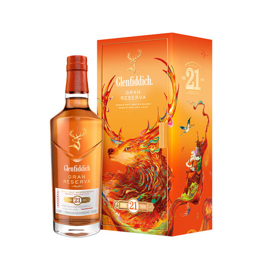 格兰菲迪（GLENFIDDICH）21年单一麦芽威士忌 洋酒700ml 福鹿双至限定礼盒