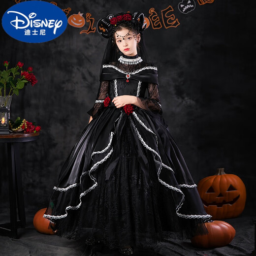 Disney Halloween children's costume high-end girls horror vampire magician dress kindergarten cos masquerade ghost bride (with veil) 130cm
