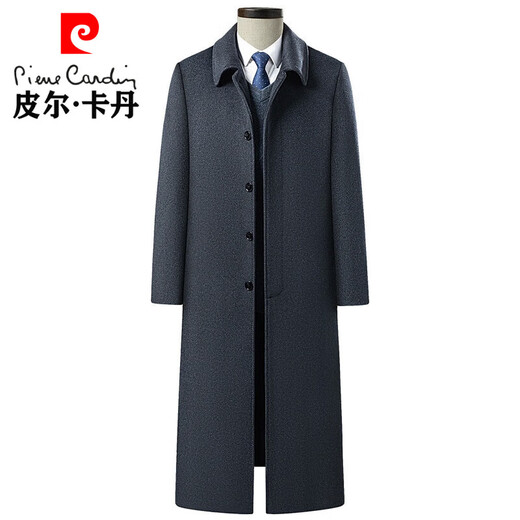 皮尔卡丹（pierre cardin）秋冬季仿羊毛呢大衣长款过膝盖中年男装呢子大衣外套爸爸装风衣男 黑青超长款 L 175