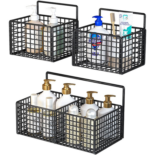 Lin Family Boy Bathroom Storage Rack Toilet No Punching Rack Wall Storage Basket Small Black Single Grid-[Single]