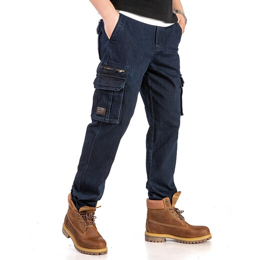 Jeep Spirit Jeep Casual Jeep Herren Multi-Pocket Straight Lose Arbeitshose Herbst und Winter Mode einfache Herrenhose 9921 J9921 Blau Größe 40
