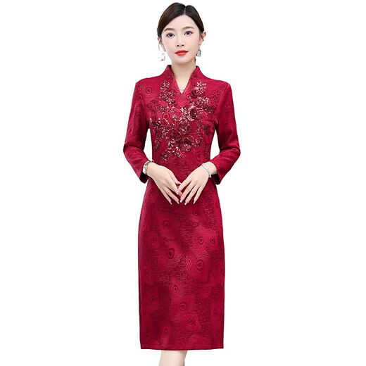 
LKSX Happy Mom Wedding Gown Young High-end Atmospheric Winter Wedding Dress Fall and Winter Wedding Festive High-end Wedding Red 9902# L Recommended 100-110Jin [Jin equals 0.5 kg]