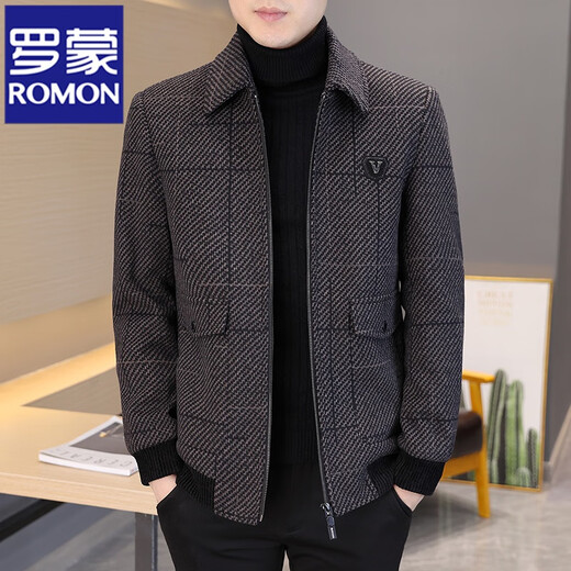 罗蒙（ROMON）羊毛呢子外套男短款秋冬季新款翻领毛呢大衣男士加厚保暖休闲夹克 灰色H856 XL (125-145斤)