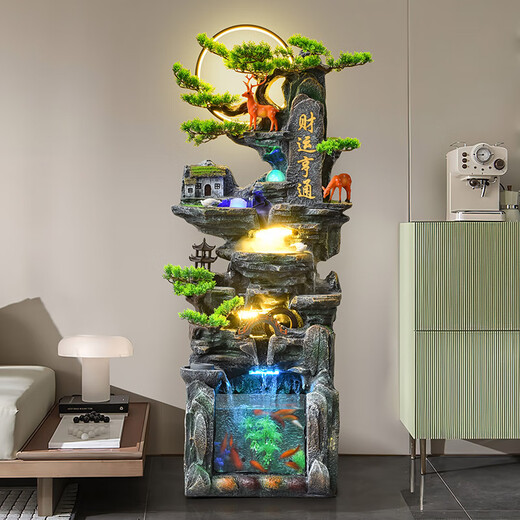 Botianxuan Fengshui Wheel Rockery Flowing Water Fountain Living Room Fish Tank Humidifier Decoration Huge Mountain Ornament Circulating Water View Floor 9923 Small 45*33*108cm