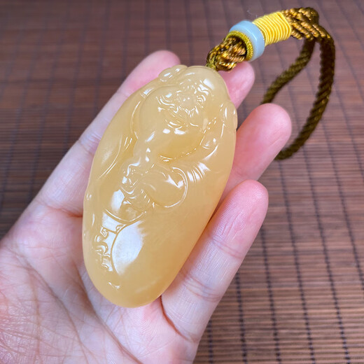 Knock Knock Love Huanglong Jade God of Wealth Handpieces Three-dimensional Engraved Paper Toy Pieces Jade Handle Pieces Jewelry Jade Men's Hand Accessories