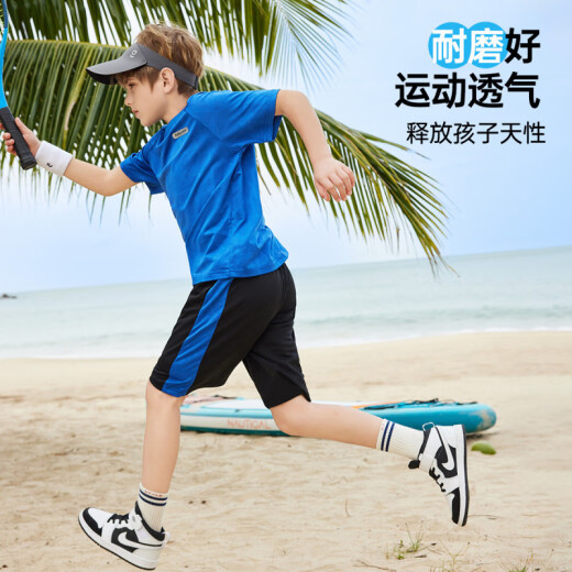ASK JUNIOR六一儿童节儿童运动套装25夏季薄款男童短袖女童t恤短裤速干跑步 蓝色【JE2MHS13918M】 160
