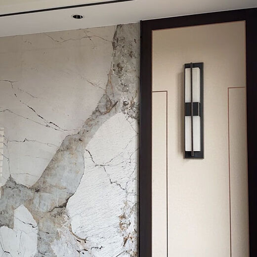 Yaotian New Chinese Style Wall Lamp Chinese Style Rectangular Living Room Background Wall TV Wall Lamp Simple Bedroom Bedside Aisle Lamp 2017 Black Gold Trumpet Three-Color Changing Light