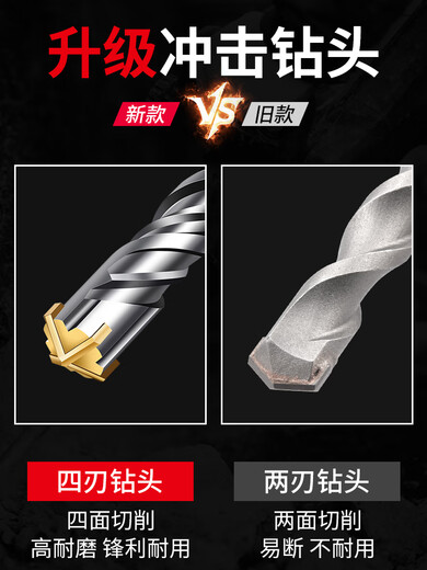 Customized cross impact drill electric hammer drill bit concrete through the wall drill hole through the wall lengthened grooved rotor red cross 12200 square handle