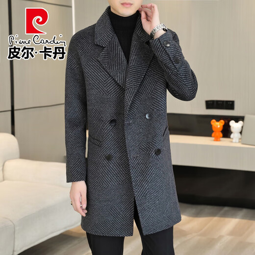 Pierre Cardin Light Luxury Diamond Wollmantel für Männer Herbst- und Wintergeschäft Casual Vielseitige vielseitige Wolle doppelseitig Wollmantel für Männer Diamant grau 180/92a