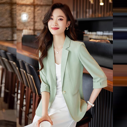 Jian Ting pink suit jacket for women summer thin 2026 new mid-sleeve temperament high-end small suit three-quarter sleeve pink suit M