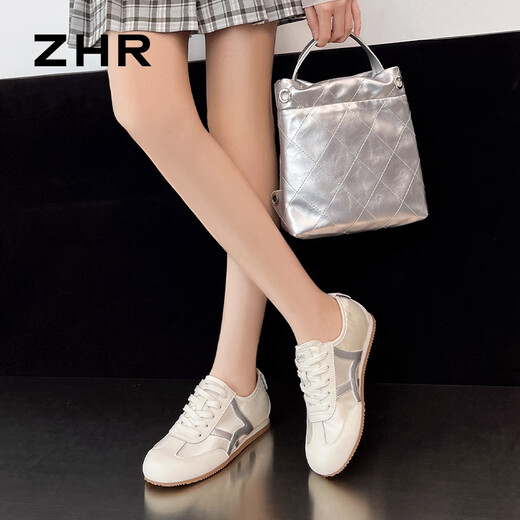 ZHR Moral Trainingsschuhe Damen Retro Weiche Sohle Low-Top Damenschuhe Sport Pendeln Freizeitschuhe Damen EJ55 Reissilber 38