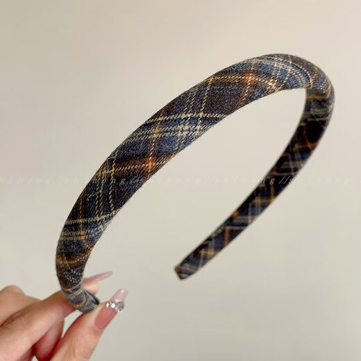BARY REEF college style patterned headband women's headwear versatile retro temperament outer hair card fabric pressed hair thin headband hair accessories blue plaid headband
