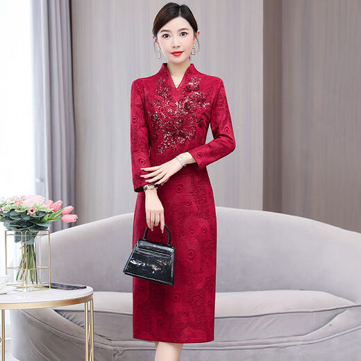 
LKSX Happy Mom Wedding Gown Young High-end Atmospheric Winter Wedding Dress Fall and Winter Wedding Festive High-end Wedding Red 9902# L Recommended 100-110Jin [Jin equals 0.5 kg]