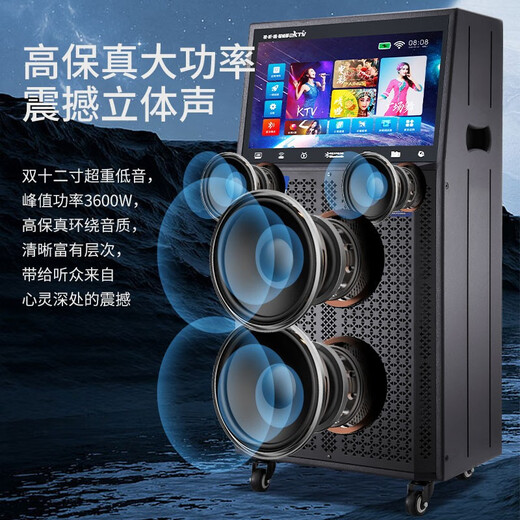 Manyinke Square Dance Outdoor Audio Bluetooth WIFI Trolley with Display Home KTV Integrated Voquet Machine Speaker 83 Models WIFI Smart Version + Dual Charging Microphones