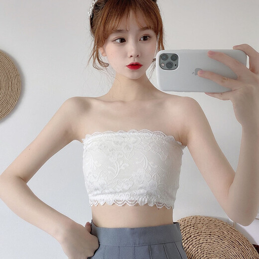 Arctic velvet Bejirog underwear for women summer anti-exposure small chest gathered lace non-slip breathable thin invisible strapless inner wrap bra black S-M