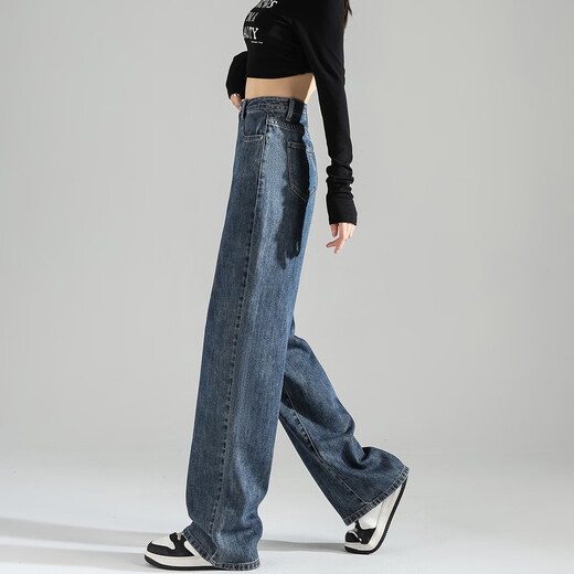 TonLion 2024 women's jeans dark denim plus velvet straight pants dark denim blue 29