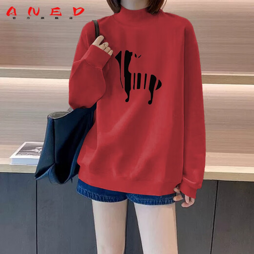 ANED2025秋冬新款白色半高领卫衣女冬小众设计感加绒加厚长袖套头上衣 1476白色(加绒) M100-115斤