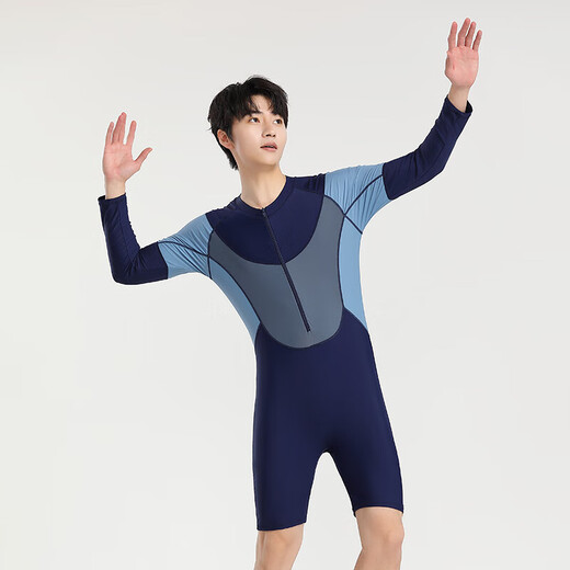 Yosoci parent-child one-piece swimsuit boys wetsuit surf suit plus size father and son medium-sized children long-sleeved conservative hot spring plus size black (KYL2382) 5XL