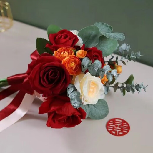 [New recommendation] Retro champagne brown bridesmaids wedding bouquets wedding travel photography simulation Three lives Three lives White + Champagne Peony bouquets