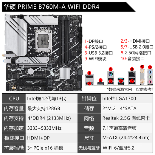 Asus (ASUS) 13th generation CPU motherboard i7 13700kf 13790f 13700f loose chip box board U set B760M-A WIFI DDR4 i7-13700KF loose chip [three years of store insurance]