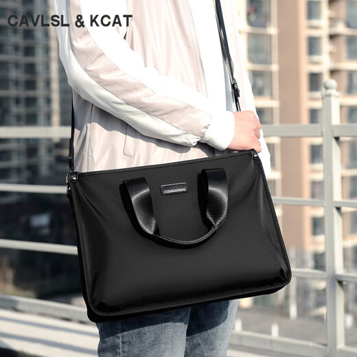 CavlslKcat canvas briefcase men's handbag casual business office computer bag large capacity business trip shoulder crossbody backpack black large bag 15.6 inches 39*11*29cm