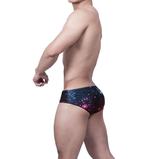 UXH men's youth briefs starlight small square pants swimming pool polyester elastic fabric comfortable and trendy shorts purple M
