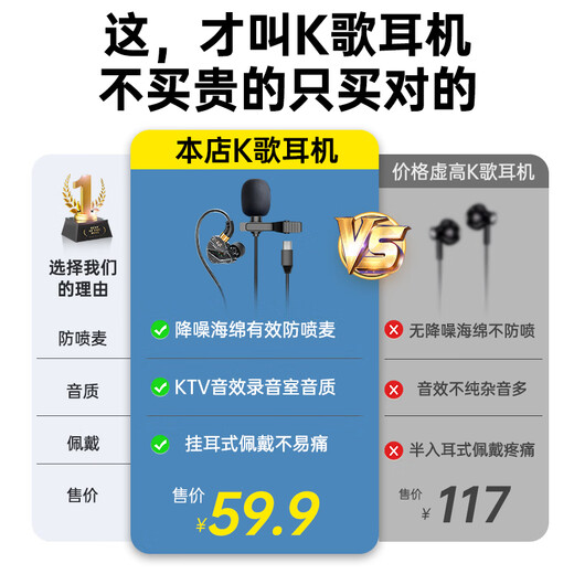 Zhiguozhe dual-mic noise reduction and anti-blowout K-song dedicated wired headphones type-c singing mobile phone recording live anchor microphone integrated sound card recording suitable for all people to sing