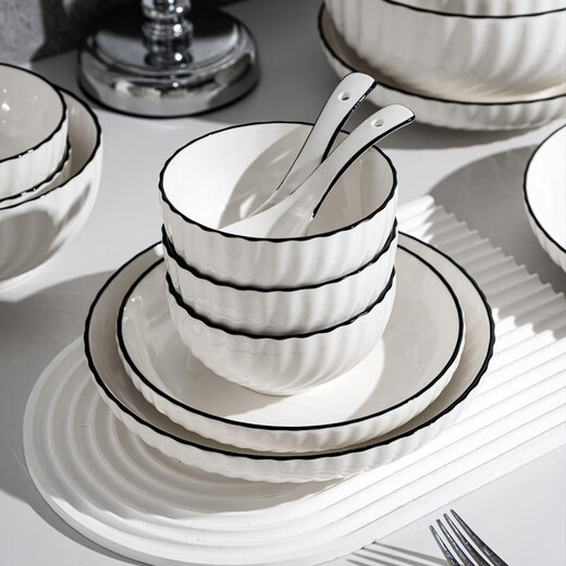 KANGQIN underglaze color high-temperature fired bowl and plate set simple bowl and plate combination housewarming tableware 40 pieces 6-person meal upgrade gift box