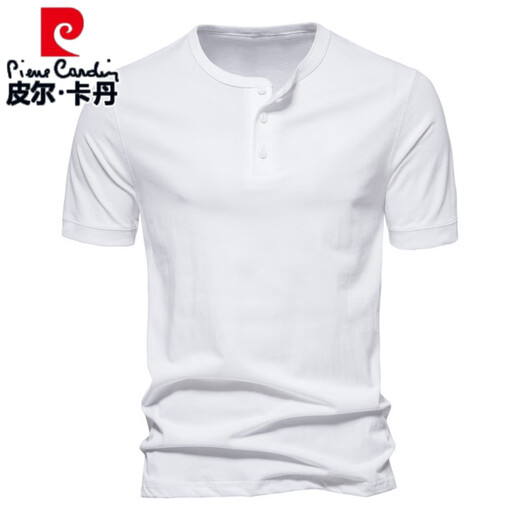 Pierre cardin European and American elastic Henry neck short-sleeved T-shirt men's youth summer casual personality large-size solid color half-sleeved T-shirt trendy light gray L 125-140Jin [Jin equals 0.5 kg]