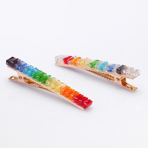 Chimera (CHIMERA) 2 pieces rainbow lucky rhinestone bangs clip simple forehead broken hair clip side one-word clip headdress girl birthday gift