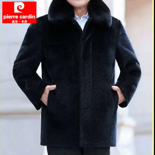 Pierre Cardin middle-aged and elderly men's mink fur coat men's short coat plus velvet thickened coat dad and the elderly winter clothing black plush lining one 180/96A recommended 110-125Jin Jin equals 0.5 kg