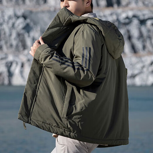 Adidas Cotton Clothing Herren- und Frauenkleidung 2025 Frühling Neues warmes Paar mit Kapuze -Windschutzjacke Sportbekleidung Baumwolljacke Wattebotte IV9230/Rock Olivengrün M/175