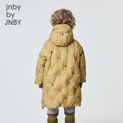 jnby by JNBY江南布衣童装冬装男女童长款羽绒服连帽刺绣图案儿童1N0C13601 287黄卡其 140 cm