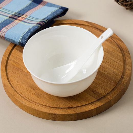 Sky Top bowls, plates, ceramic bone china tableware set, household housewarming rice bowls, plates, 4 servings, pure white, 8 pieces