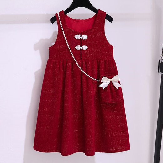 Vinoa girls New Year's dress winter children's thickened New Year's greetings vest dress suit for big children red New Year's skirt red price 105 pure white bottoming skirt