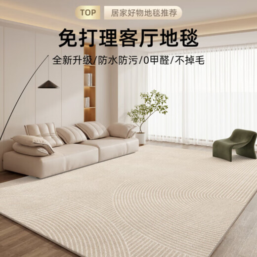 珍诗奴2025新款奶油风免洗客厅地毯轻奢高级感大面积地垫奢可洗擦茶几毯 云颜-16867 140cm*200cm 1件