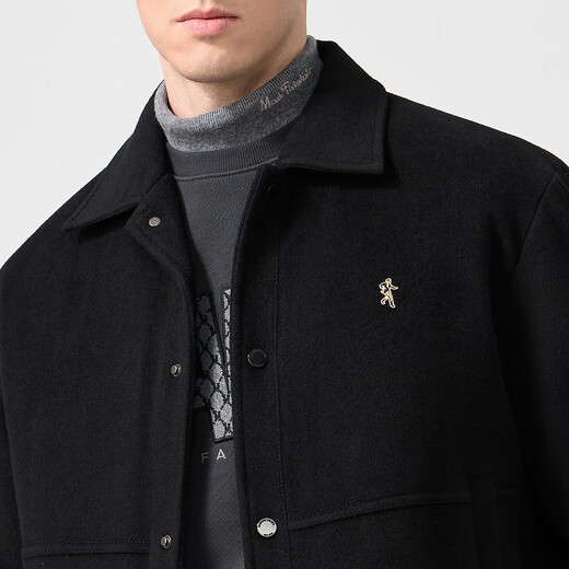 Dances with Wolves Cashmere + Sheep Wool Goose Down Liner Technology Temperature Locking Lapel Wool Thick Jacket Men's Down Jacket Black 175