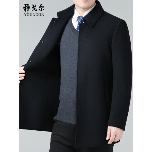 CEO Yageo double-sided woolen coat for men middle-aged daddy wear mid-length cashmere jacket for men wool fleece black XXS 175/size (recommended 125-140Jin [Jin equals 0.5 kg])