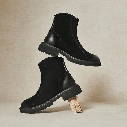 
Tianmeiyi women's boots shopping mall same style rear zipper short boots slim and versatile women's casual boots fashionable women's shoes BJ841DZ4 black suede 36