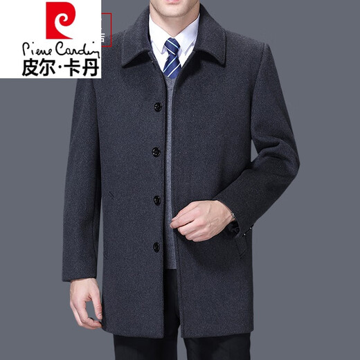 皮尔卡丹（pierre cardin）羊绒大衣男中长款时尚爸爸风衣中老年羊毛呢子外套男加厚 中长款-黑色 (不加绒) 165/84A (100-120斤)